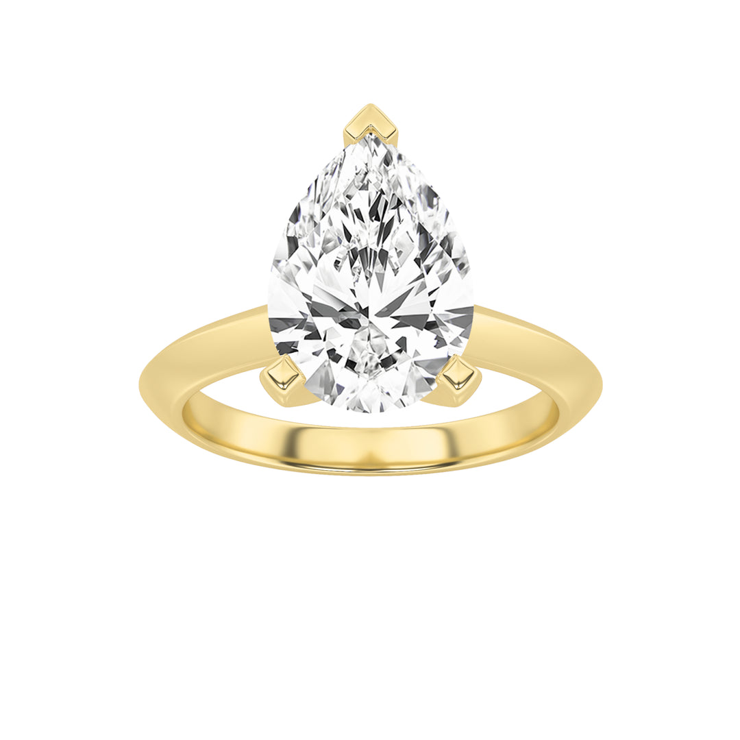 2Cttw Pear Shaped Lab Grown Diamond (F/VS) Knife Edge Shank Solitaire Engagement Ring in 14K Gold
