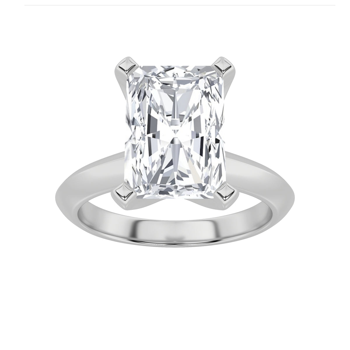 3Cttw Radiant Shaped Lab Grown Diamond (F/VS) Knife Edge Shank Solitaire Engagement Ring in 14K Gold