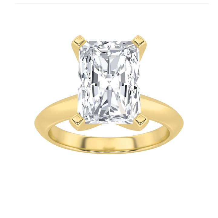 3Cttw Radiant Shaped Lab Grown Diamond (F/VS) Knife Edge Shank Solitaire Engagement Ring in 14K Gold