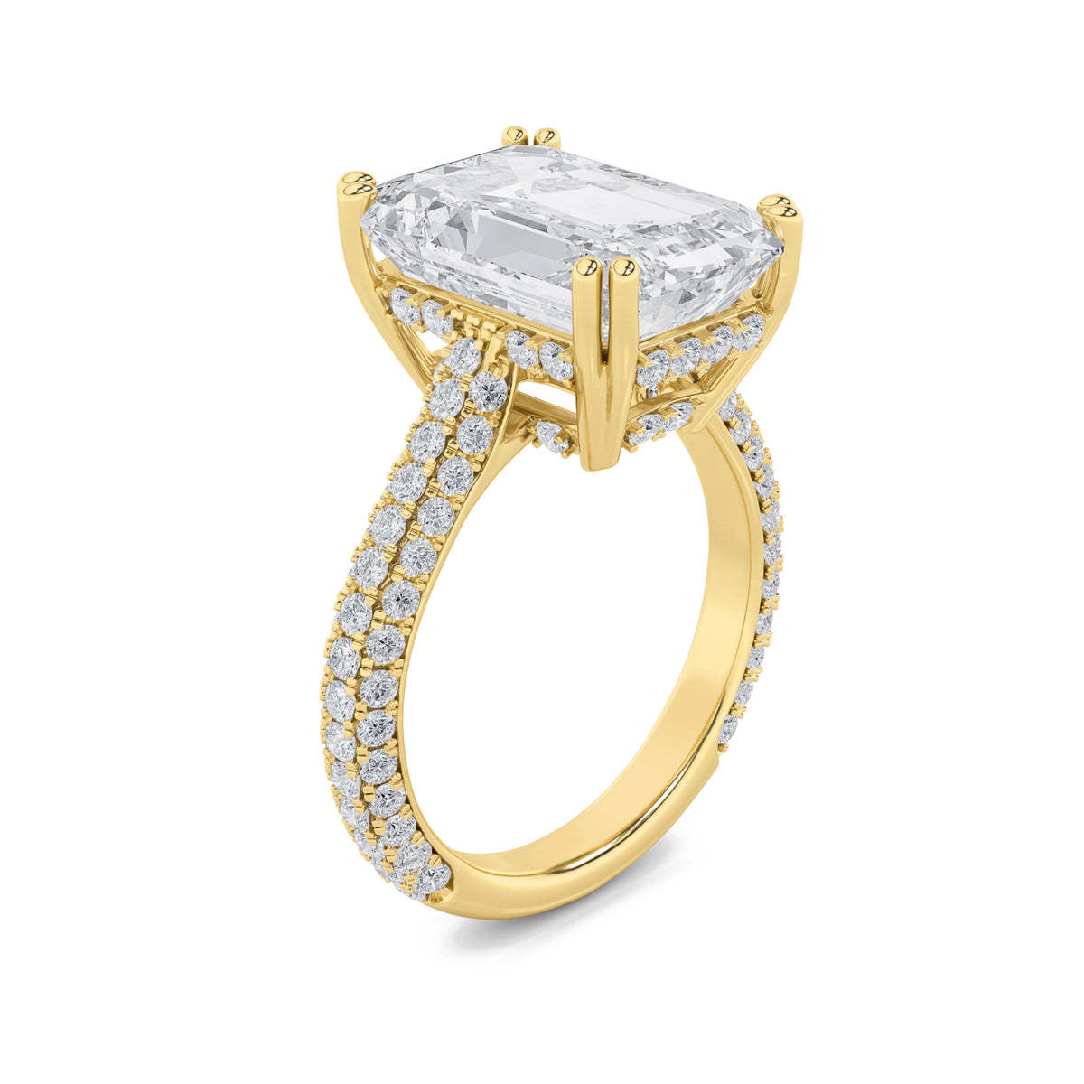 8Cttw Emerald Shaped Lab Grown Diamond (F/VS) Bold Accented Engagement Ring in 14K Gold