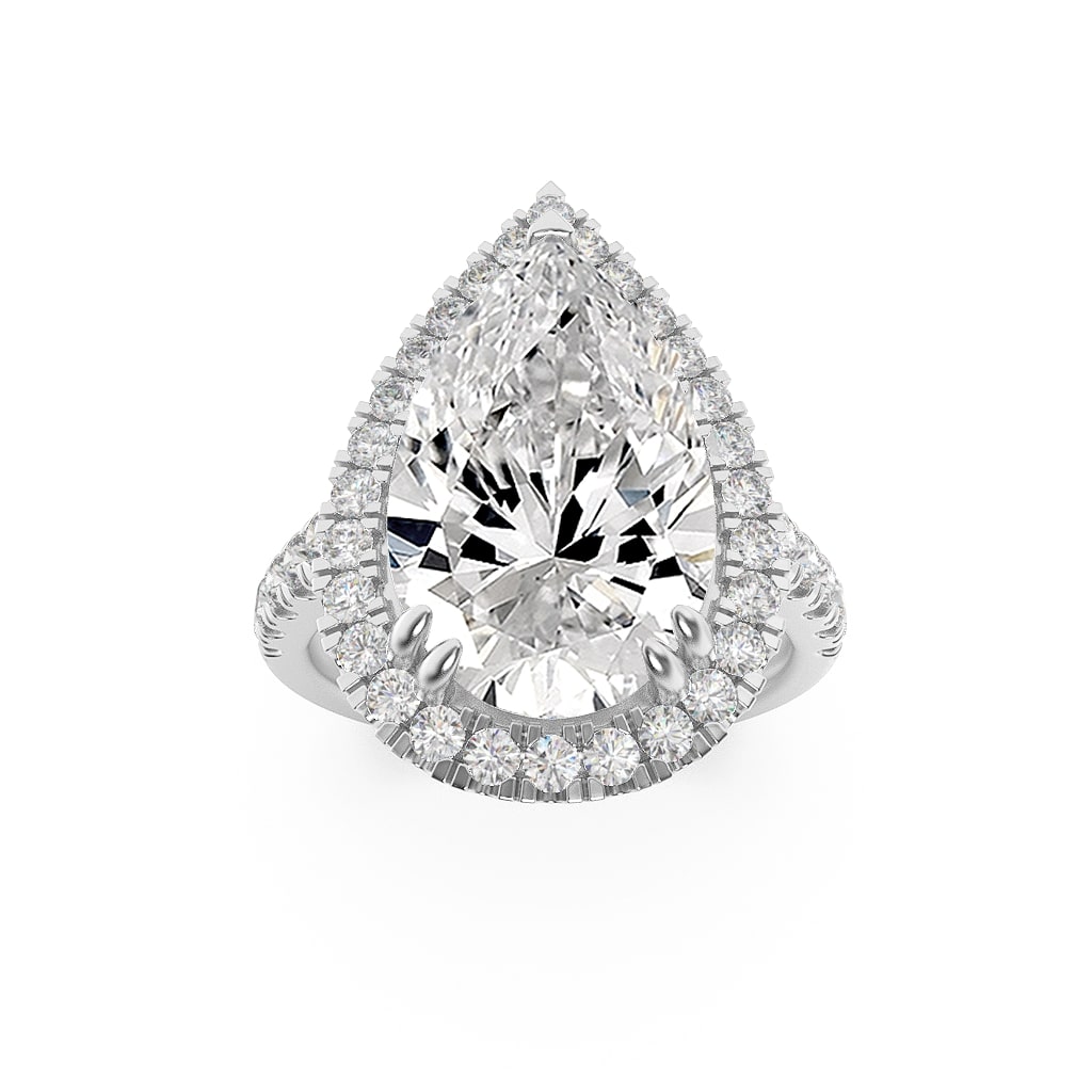 6.25Cttw Pear Shaped Lab Grown Diamond (G/VS) Bold Accented Engagement Ring in 14K Gold