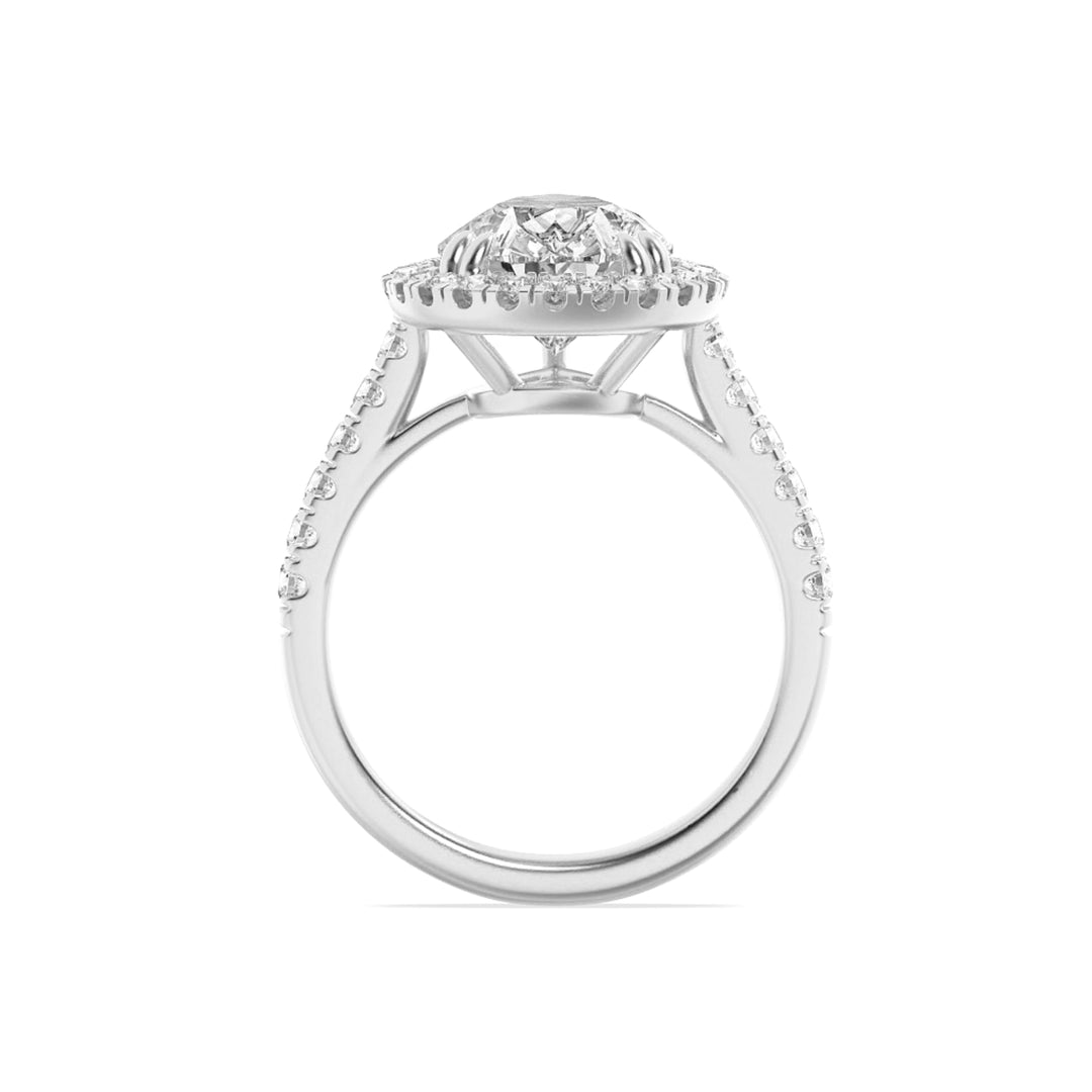 6.25Cttw Pear Shaped Lab Grown Diamond (G/VS) Bold Accented Engagement Ring in 14K Gold
