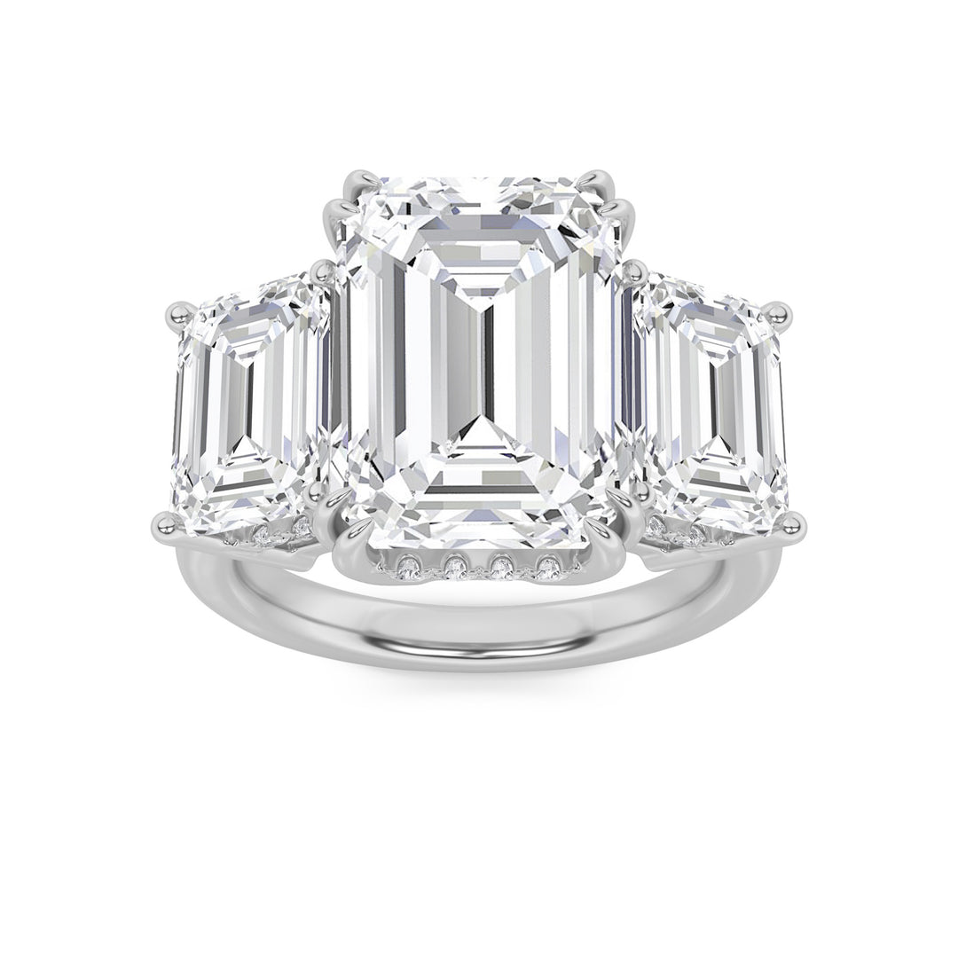 8.25Cttw Emerald Shaped Lab Grown Diamond (G/VS) Bold Three Stone Accented Ring in 14K Gold