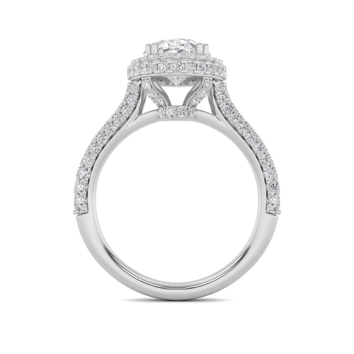 3Cttw Oval Shaped Lab Grown Diamond (F/VS) Halo Accented Engagement Ring in 14K Gold