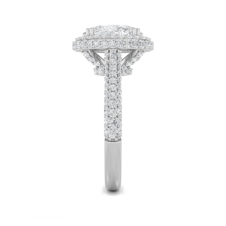 3Cttw Oval Shaped Lab Grown Diamond (F/VS) Halo Accented Engagement Ring in 14K Gold