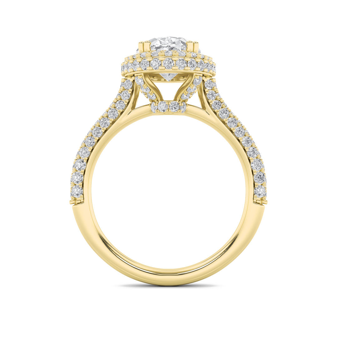 3Cttw Oval Shaped Lab Grown Diamond (G/VS) Halo Accented Engagement Ring in 14K Gold