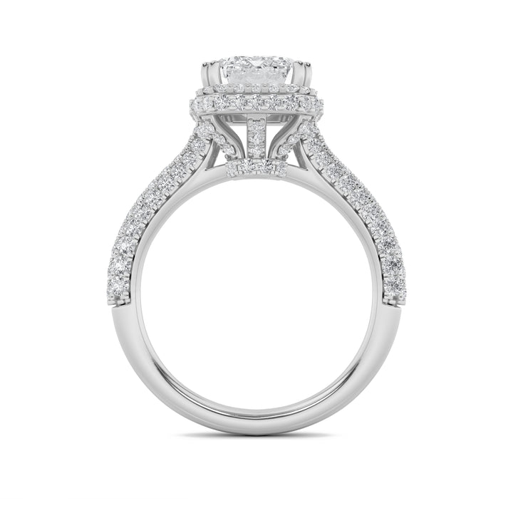 3Cttw Radiant Shaped Lab Grown Diamond (F/VS) Halo Accented Engagement Ring in 14K Gold