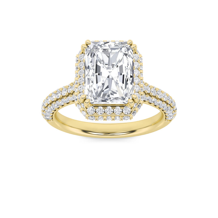 3Cttw Radiant Shaped Lab Grown Diamond (F/VS) Halo Accented Engagement Ring in 14K Gold
