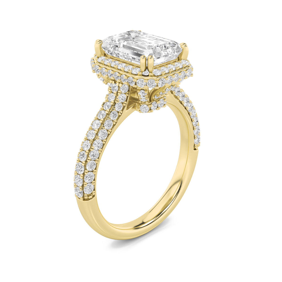 3Cttw Radiant Shaped Lab Grown Diamond (F/VS) Halo Accented Engagement Ring in 14K Gold