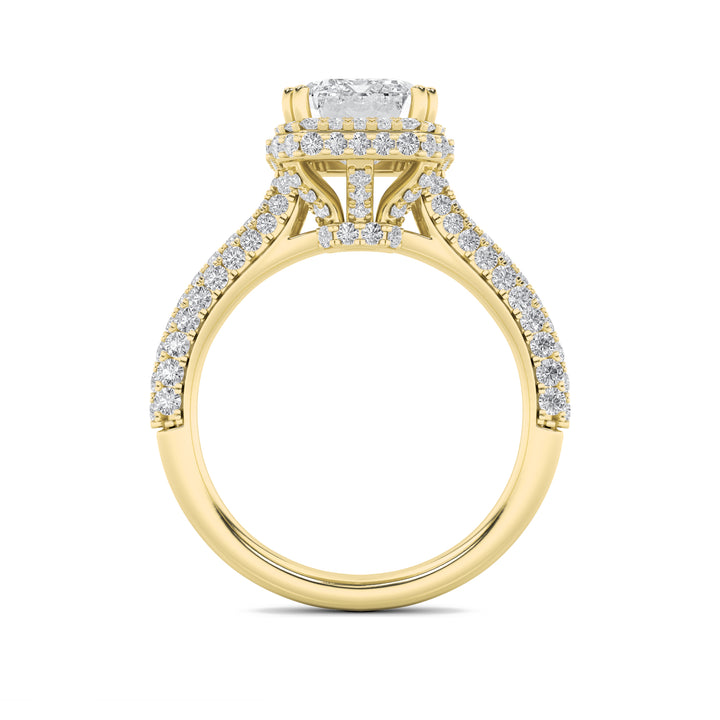 3Cttw Radiant Shaped Lab Grown Diamond (F/VS) Halo Accented Engagement Ring in 14K Gold