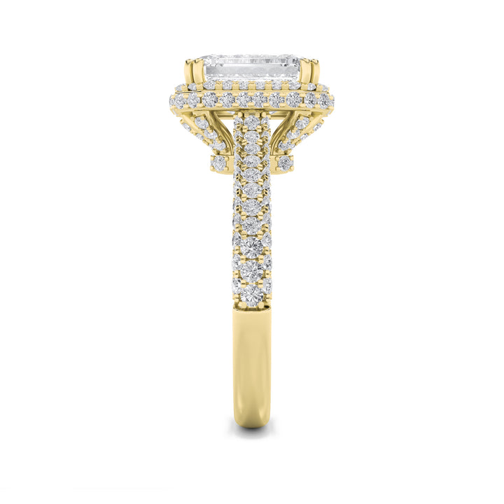 3Cttw Radiant Shaped Lab Grown Diamond (F/VS) Halo Accented Engagement Ring in 14K Gold