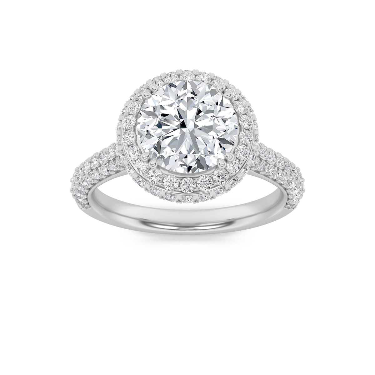3Cttw Round Shaped Lab Grown Diamond (G/VS) Halo Accented Engagement Ring in 14K Gold