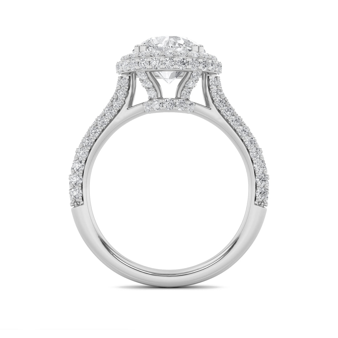 3Cttw Round Shaped Lab Grown Diamond (F/VVS) HaloAccented Engagement Ring in 14K Gold
