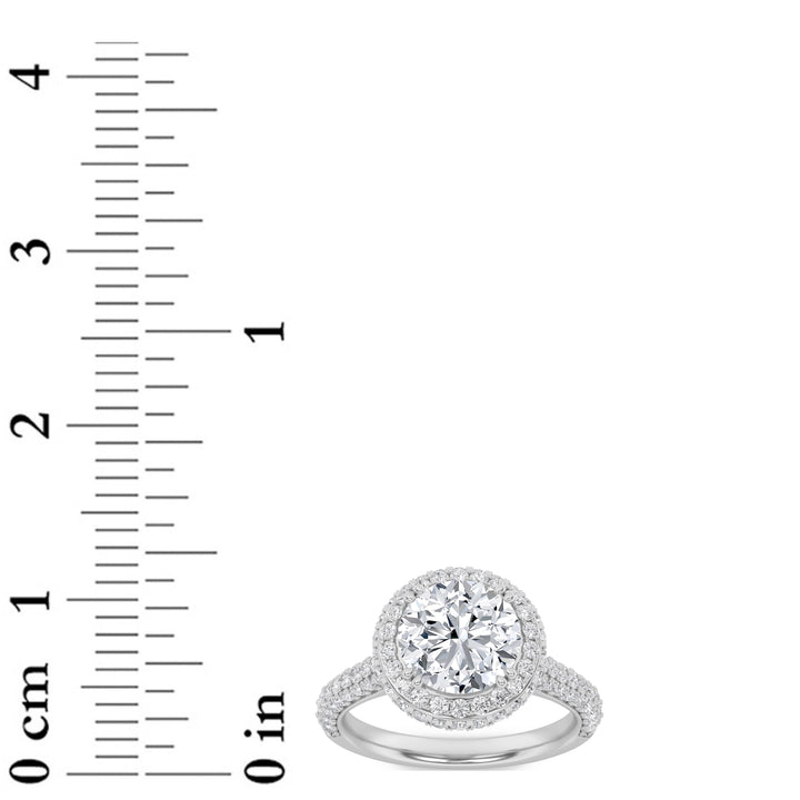3Cttw Round Shaped Lab Grown Diamond (F/VVS) HaloAccented Engagement Ring in 14K Gold