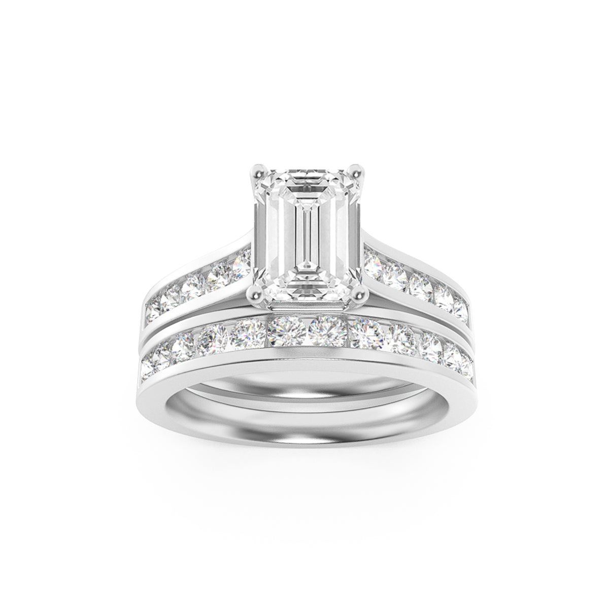 2Cttw Emerald Shaped Lab Grown Diamond (F/VS) Channel Set Bridal Engagement Ring in 14K Gold