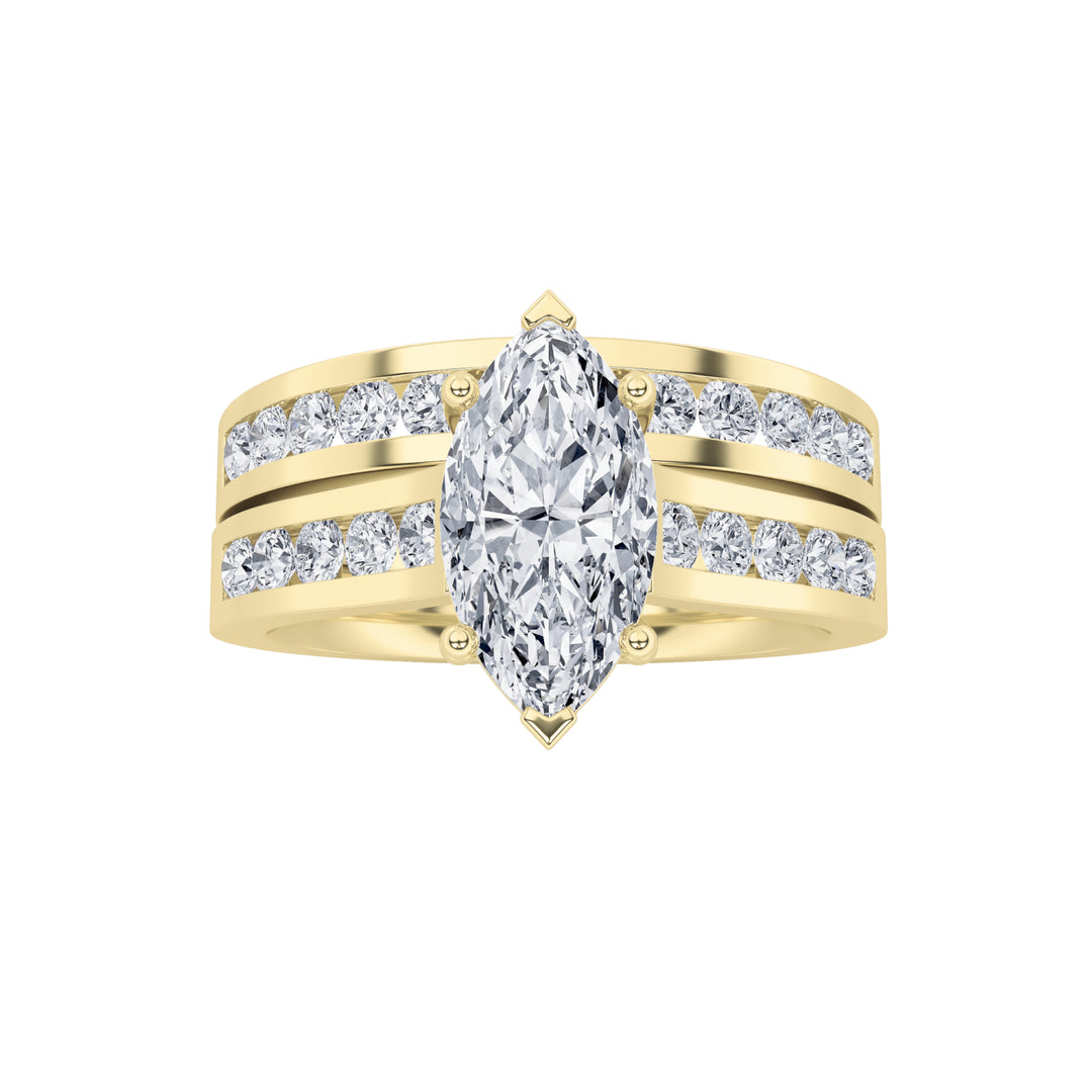 2Cttw Marquise Shaped Lab Grown Diamond (F/VS) Channel Set Bridal Engagement Ring in 14K Gold