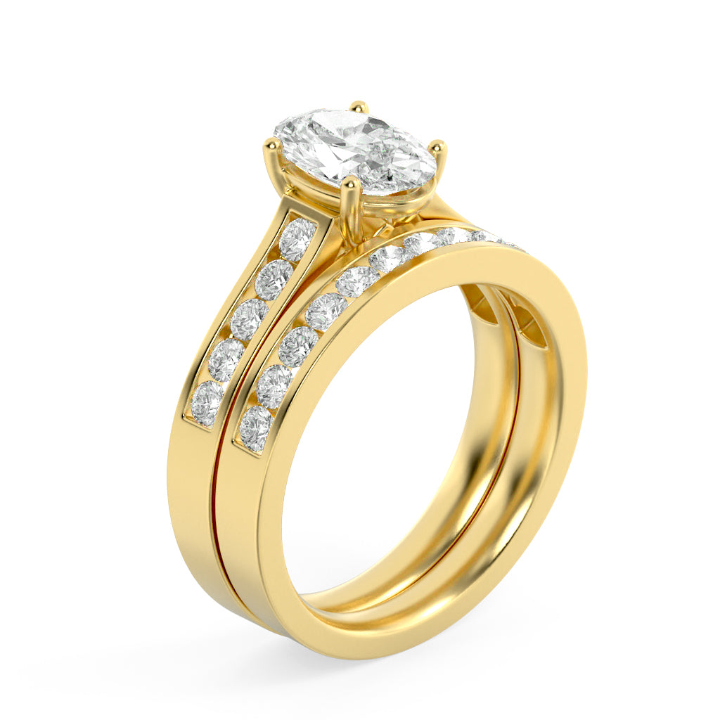 2Cttw Oval Shaped Lab Grown Diamond (G/VS) Channel Set Bridal Engagement Ring in 10K Gold