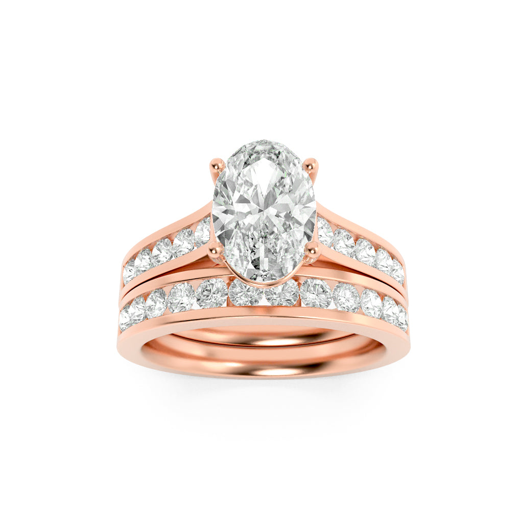 2Cttw Oval Shaped Lab Grown Diamond (F/VS) Channel Set Bridal Engagement Ring in 14K Gold