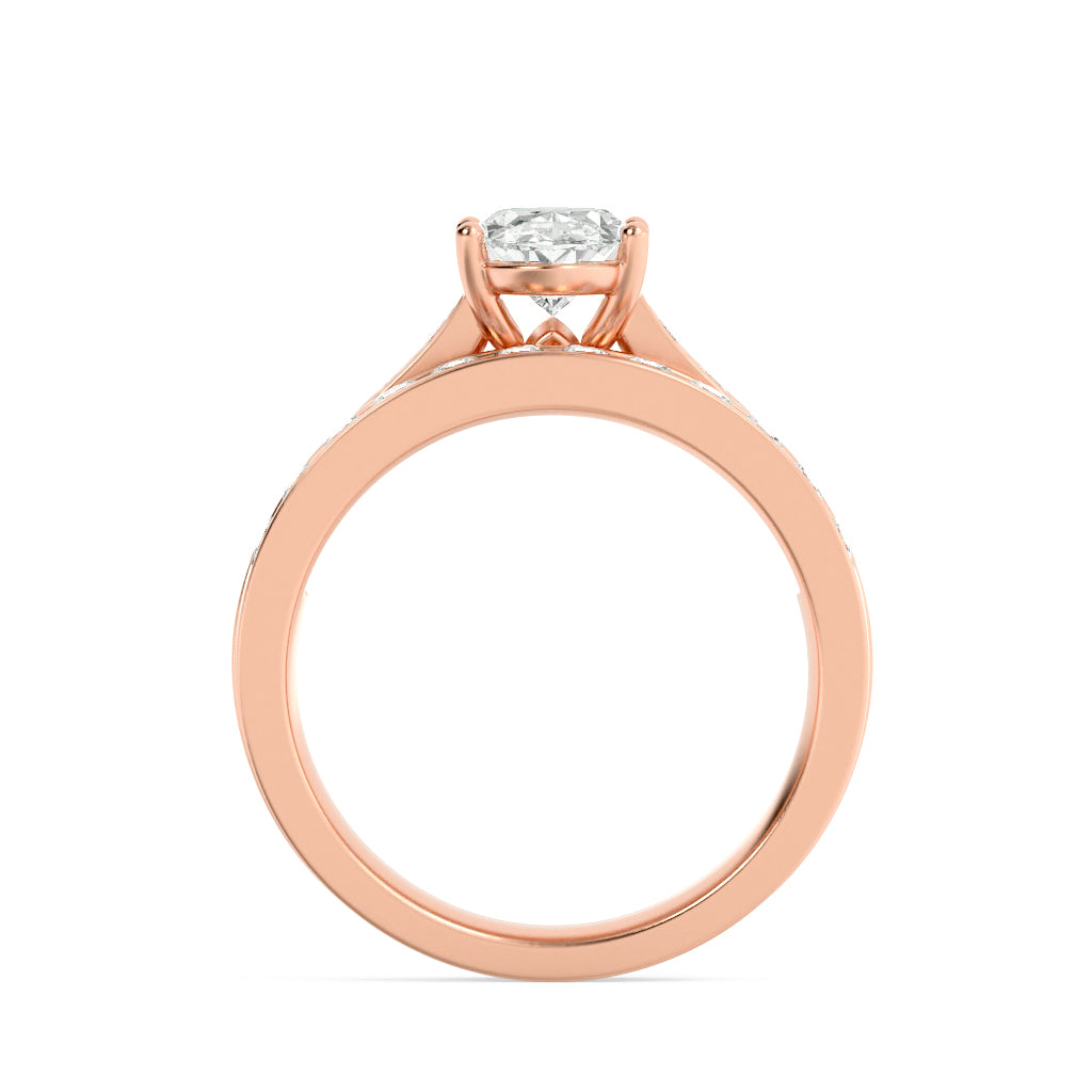 2Cttw Oval Shaped Lab Grown Diamond (F/VS) Channel Set Bridal Engagement Ring in 14K Gold