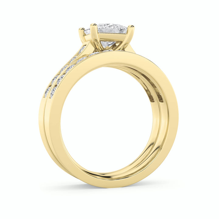 2Cttw Princess Shaped Lab Grown Diamond (F/VS) Channel Set Bridal Engagement Ring in 14K Gold