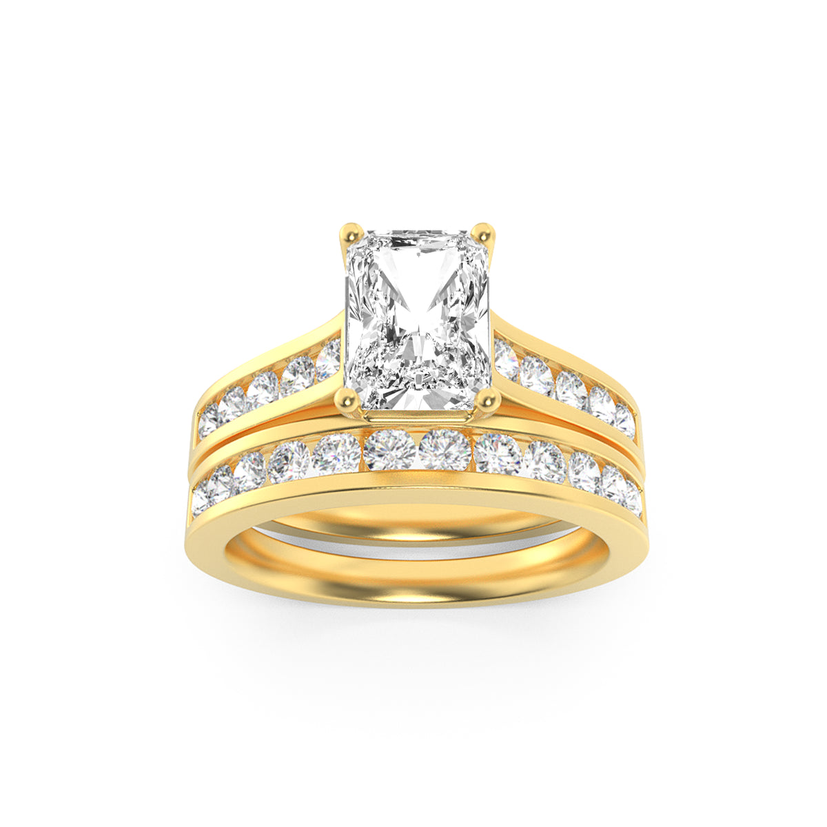 2Cttw Radiant Shaped Lab Grown Diamond (F/VS) Channel Set Bridal Engagement Ring in 14K Gold