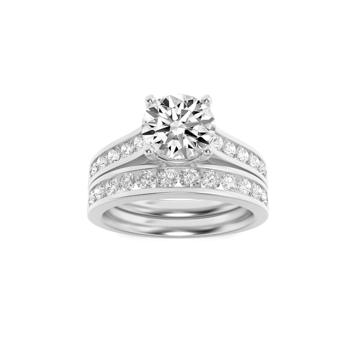 2Cttw Round Shaped Lab Grown Diamond (G/VS) Channel Set Bridal Engagement Ring in 14K Gold