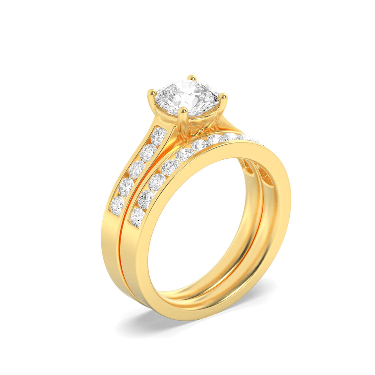 2Cttw Round Shaped Lab Grown Diamond (F/VS) Channel Set Bridal Engagement Ring in 14K Gold