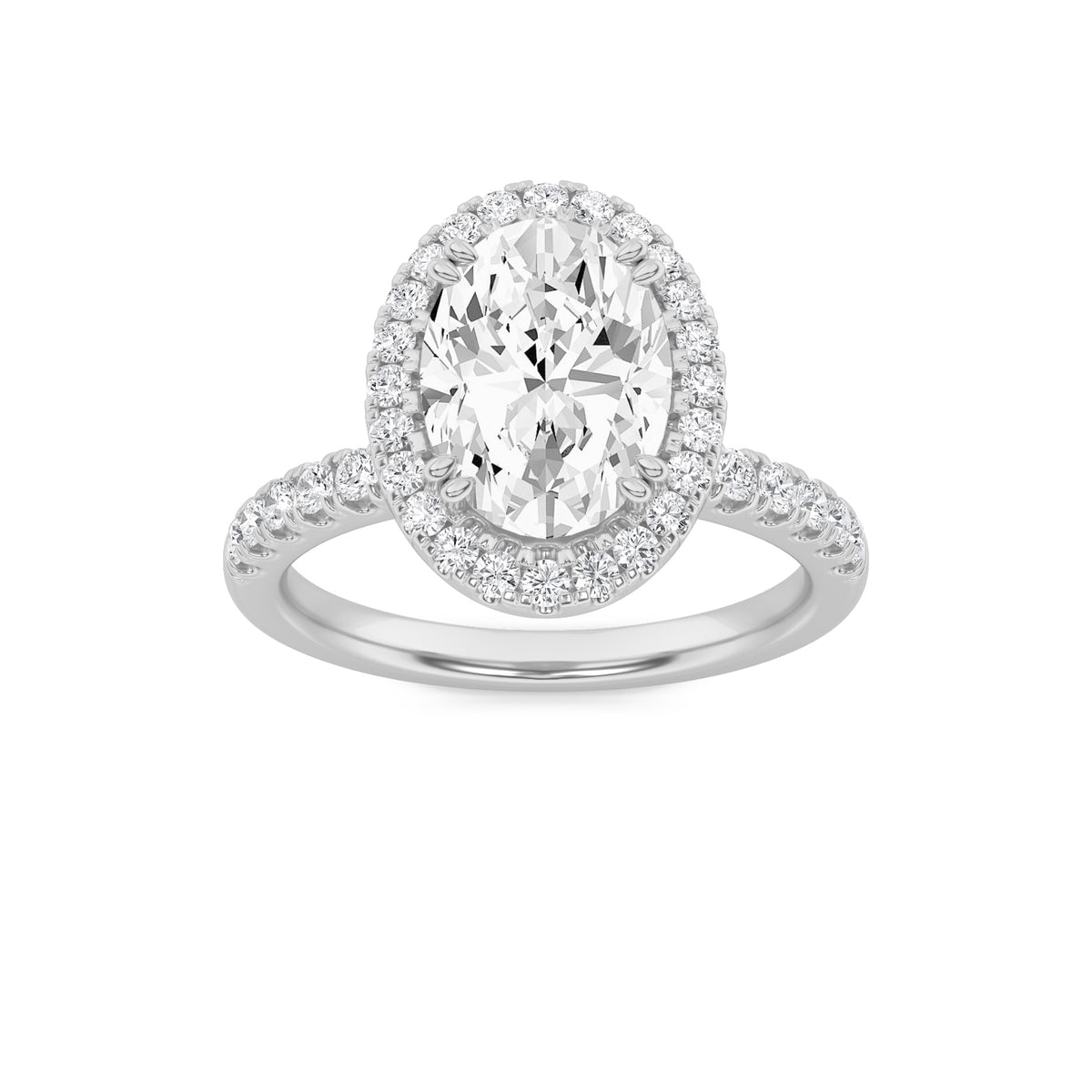 3Cttw Oval Shaped Lab Grown Diamond (G/VS) Halo Accented Engagement Ring in 14K Gold
