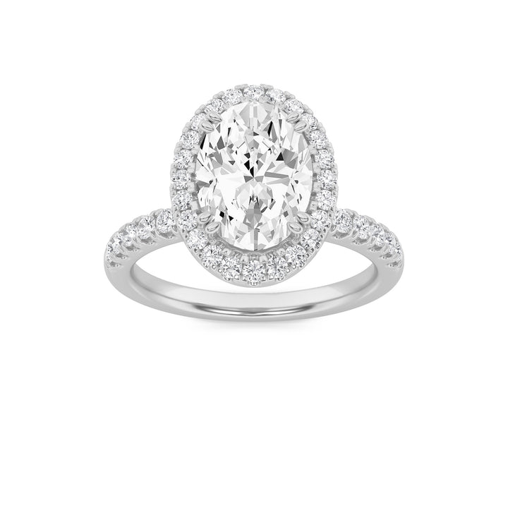 3Cttw Oval Shaped Lab Grown Diamond (G/VS) Halo Accented Engagement Ring in 14K Gold