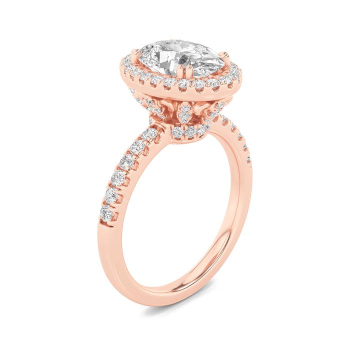 3Cttw Oval Shaped Lab Grown Diamond (F/VS) Halo Accented Engagement Ring in 14K Gold