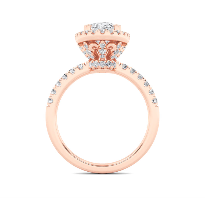 3Cttw Oval Shaped Lab Grown Diamond (F/VS) Halo Accented Engagement Ring in 14K Gold