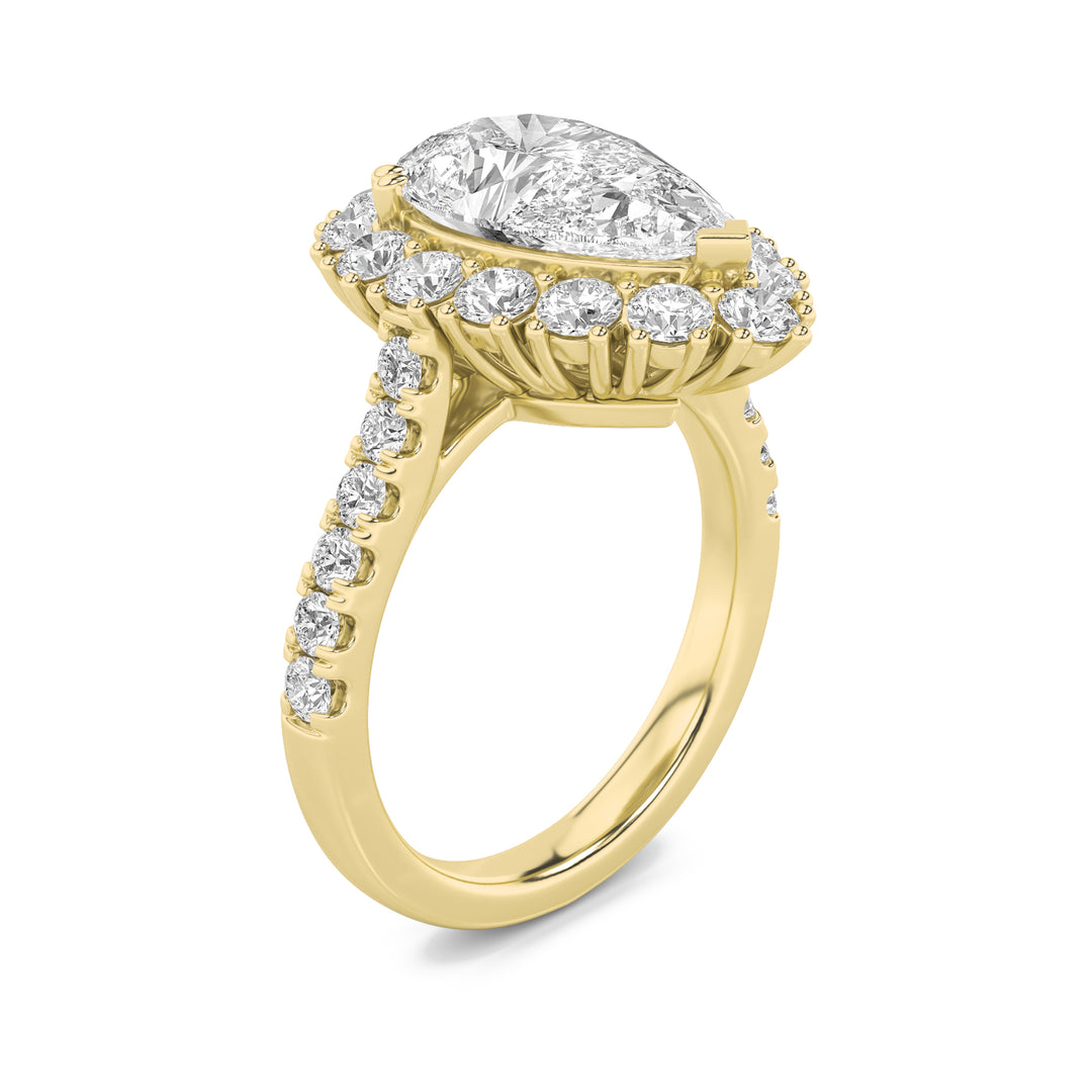 4Cttw Pear Shaped Lab Grown Diamond (F/VS) Bold Classic Engagement Ring in 14K Gold