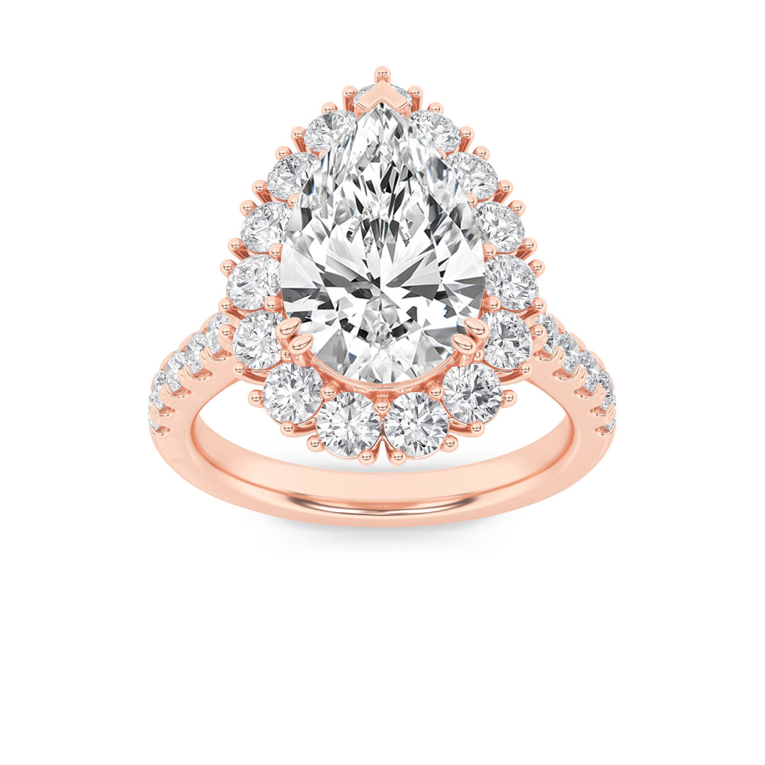 4Cttw Pear Shaped Lab Grown Diamond (F/VS) Bold Classic Engagement Ring in 14K Gold