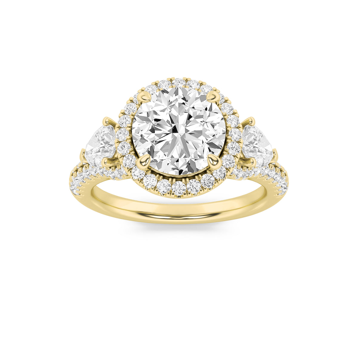 3Cttw Round Shaped Lab Grown Diamond (F/VS) ThreeStone Bold Accented Engagement Ring in 14K Gold