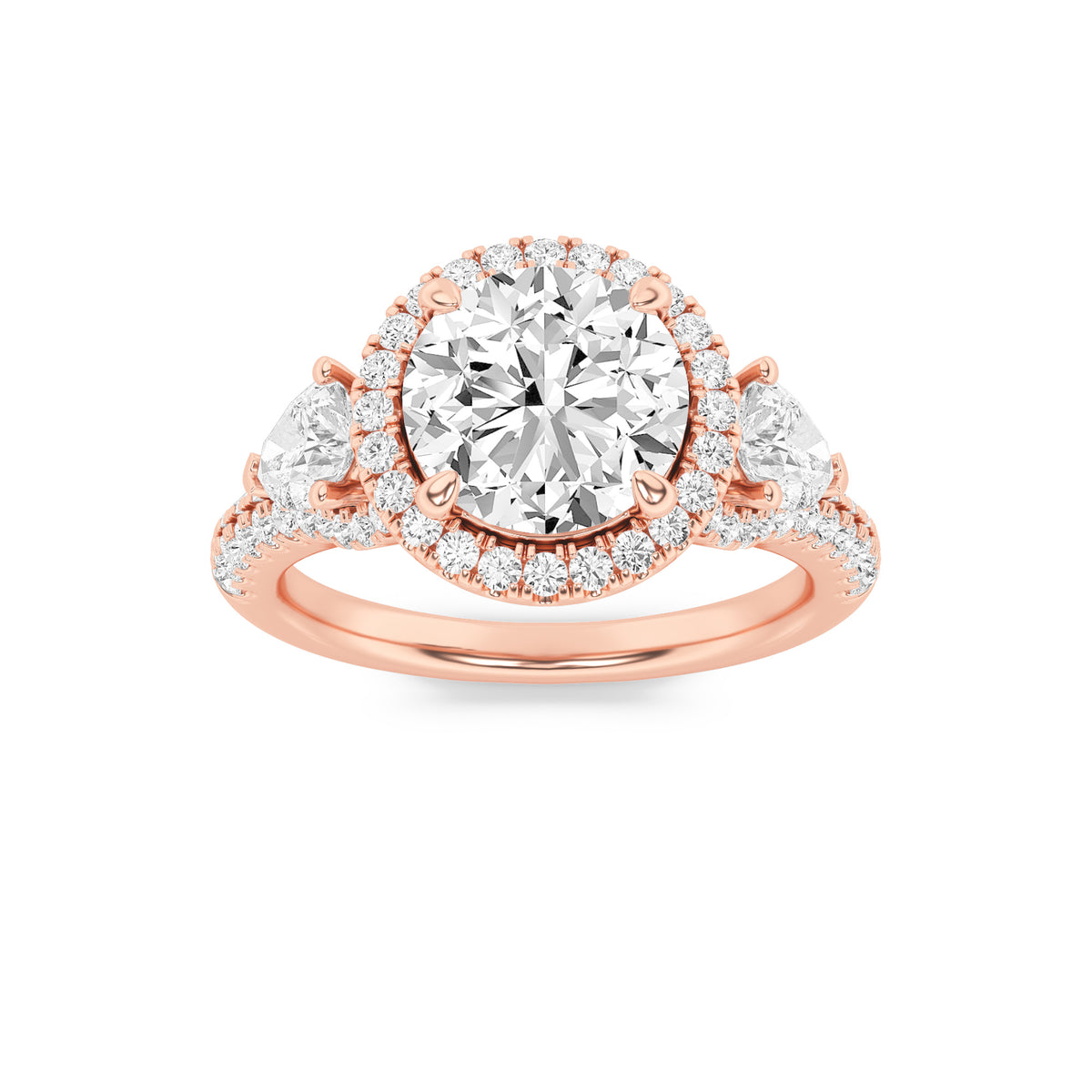 3Cttw Round Shaped Lab Grown Diamond (F/VS) ThreeStone Bold Accented Engagement Ring in 14K Gold