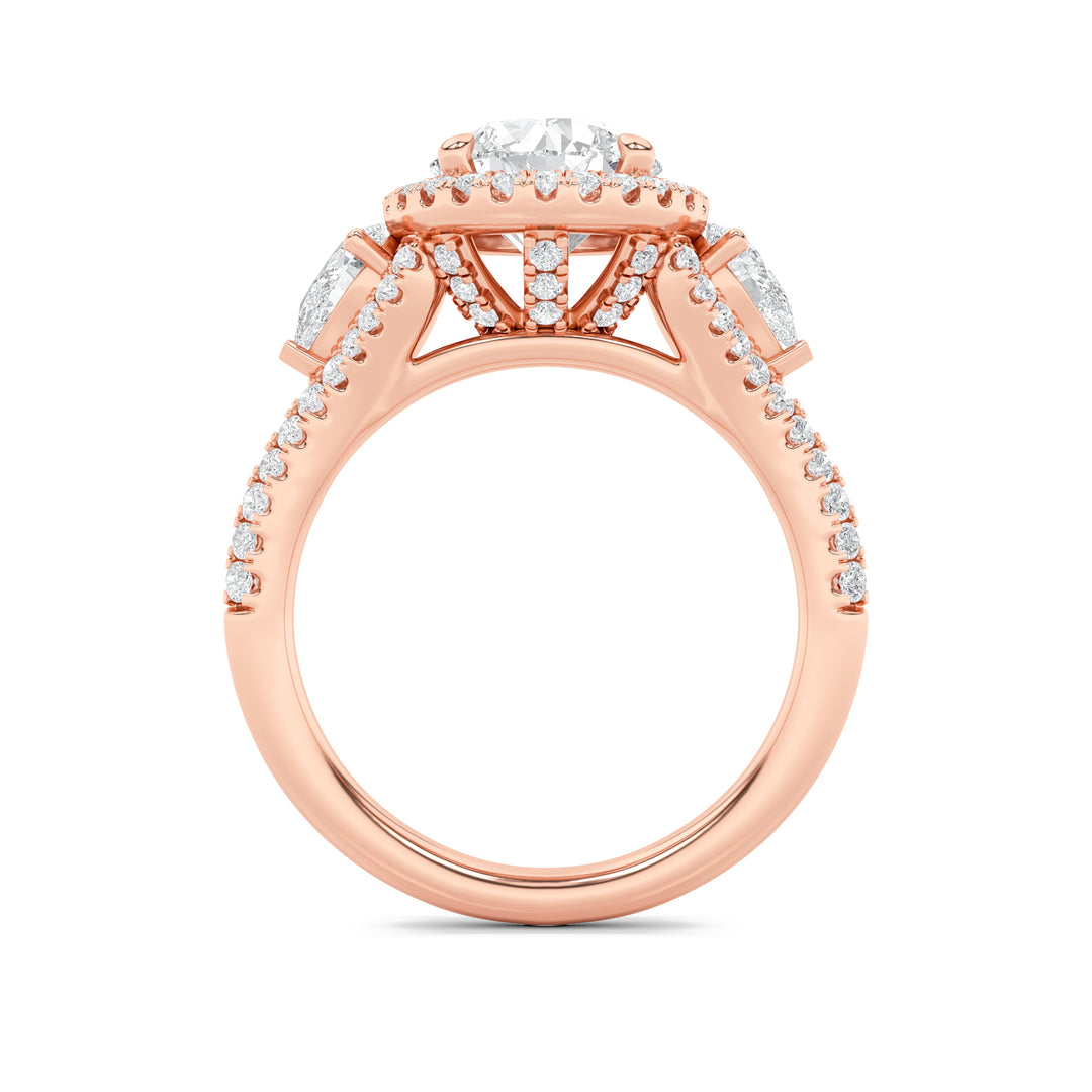 3Cttw Round Shaped Lab Grown Diamond (F/VS) ThreeStone Bold Accented Engagement Ring in 14K Gold