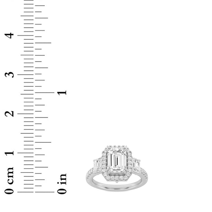 3Cttw Emerald Shaped Lab Grown Diamond (G/VS) Three Stone Accented Engagement Ring in 14K Gold