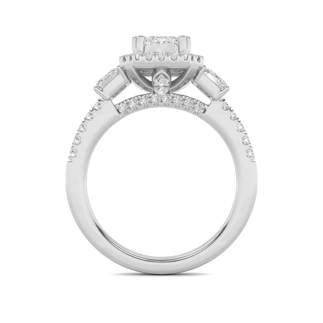 3Cttw Emerald Shaped Lab Grown Diamond (F/VVS) Three Stone Accented Engagement Ring in 14K Gold