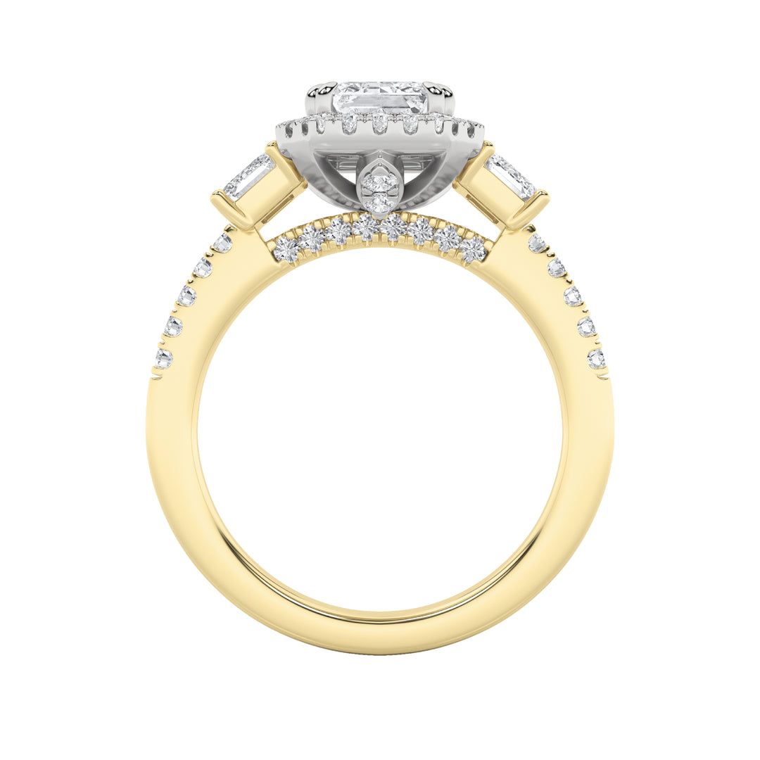 3Cttw Emerald Shaped Lab Grown Diamond (G/VS) Three Stone Accented Engagement Ring in 14K Gold