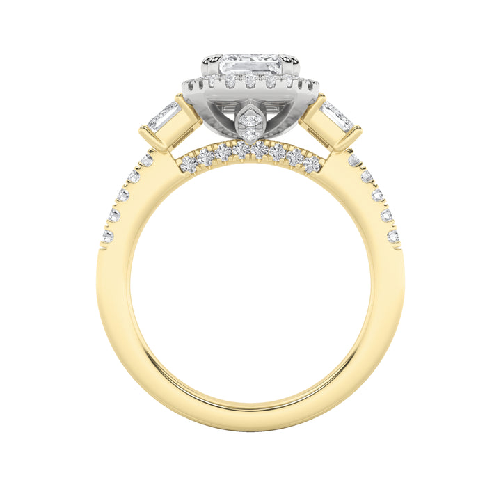 3Cttw Emerald Shaped Lab Grown Diamond (G/VS) Three Stone Accented Engagement Ring in 14K Gold