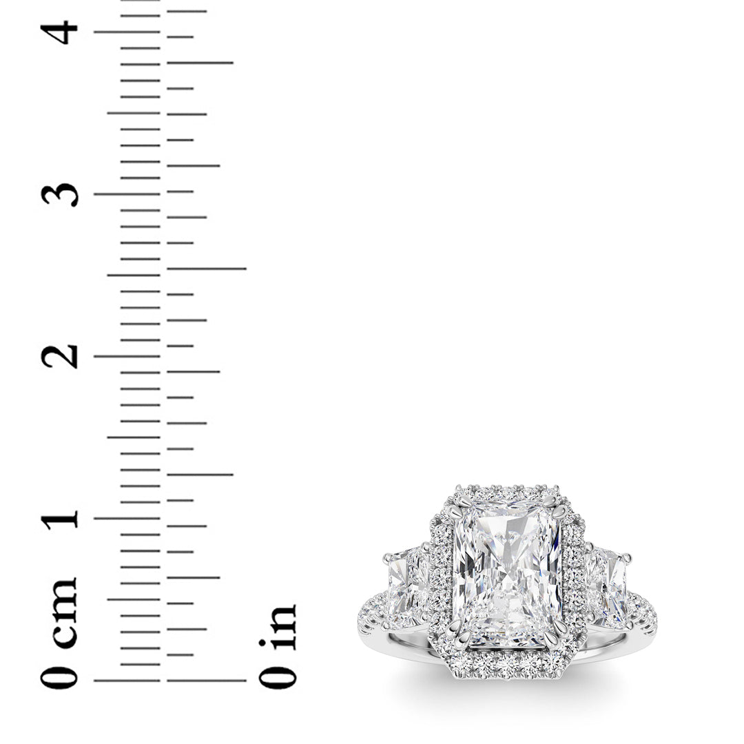 3Cttw Radiant Shaped Lab Grown Diamond (F/VS) Accented Three Stone Ring in 14K Gold