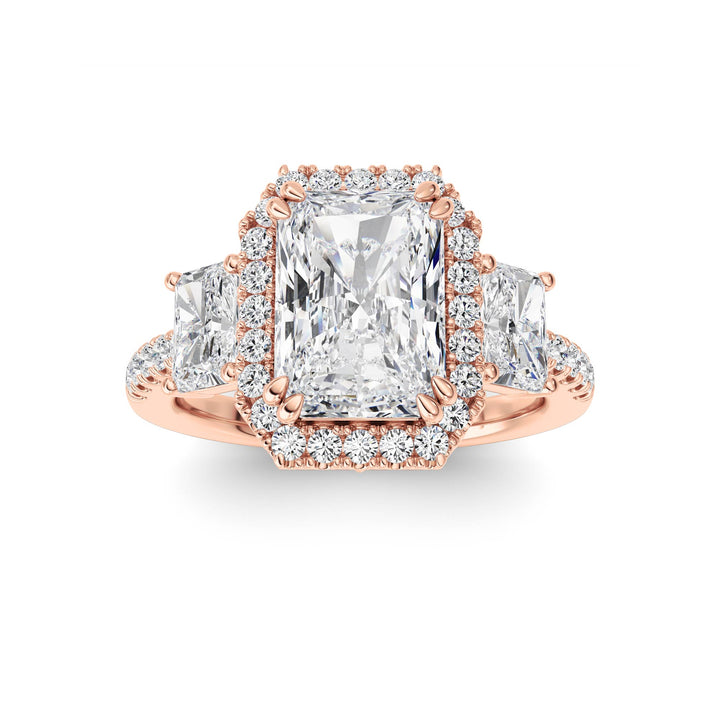 3Cttw Radiant Shaped Lab Grown Diamond (F/VS) Accented Three Stone Ring in 14K Gold