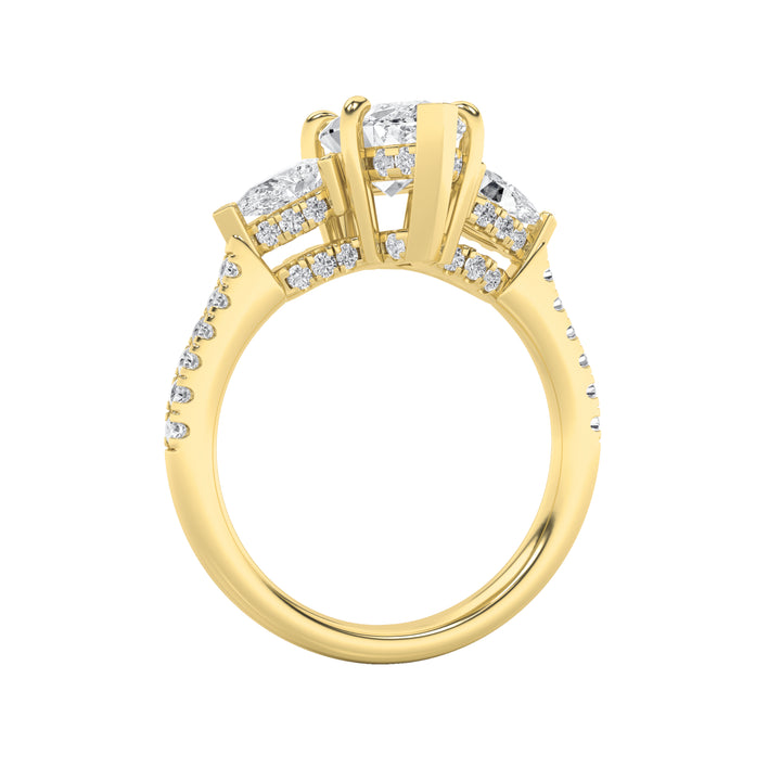 3Cttw Marquise Shaped Lab Grown Diamond (F/VS) Three Stone Accented Engagement Ring in 14K Gold