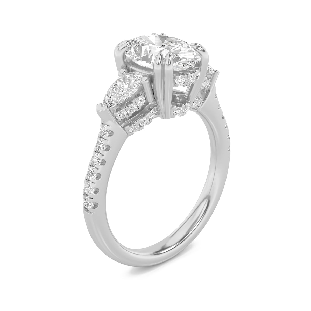 3Cttw Oval Shaped Lab Grown Diamond (F/VS) Three Stone Accented Engagement Ring in 14K Gold