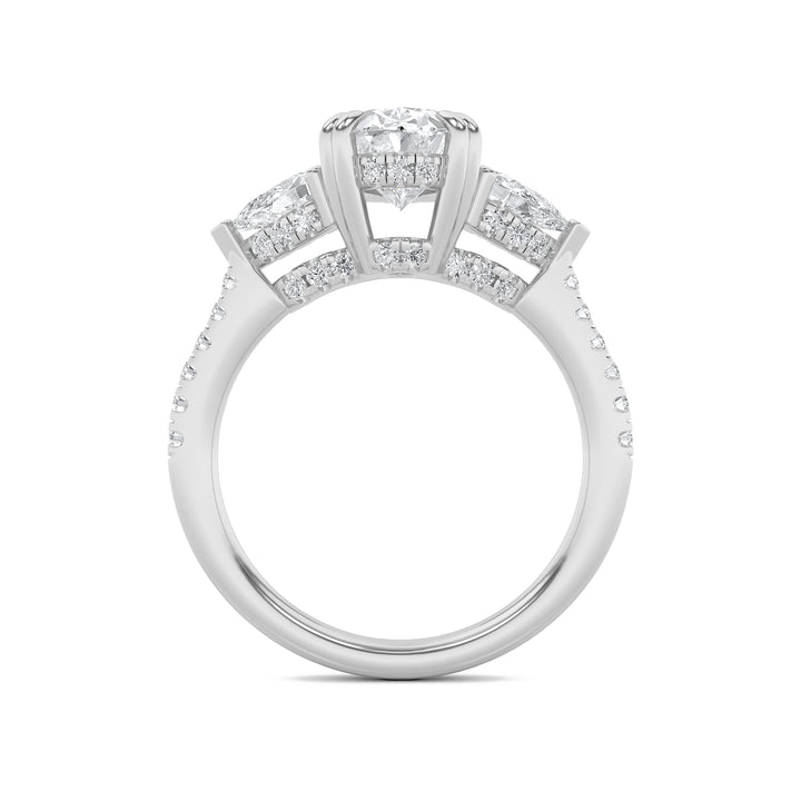 3Cttw Oval Shaped Lab Grown Diamond (F/VS) Three Stone Accented Engagement Ring in 14K Gold