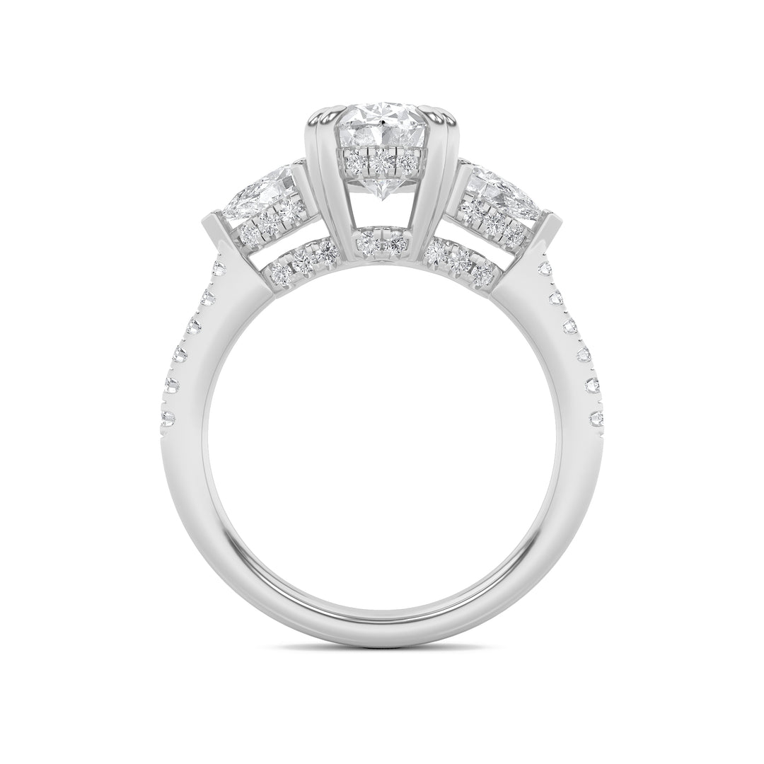 3Cttw Oval Shaped Lab Grown Diamond (G/VS) Three Stone Accented Engagement Ring in 14K Gold