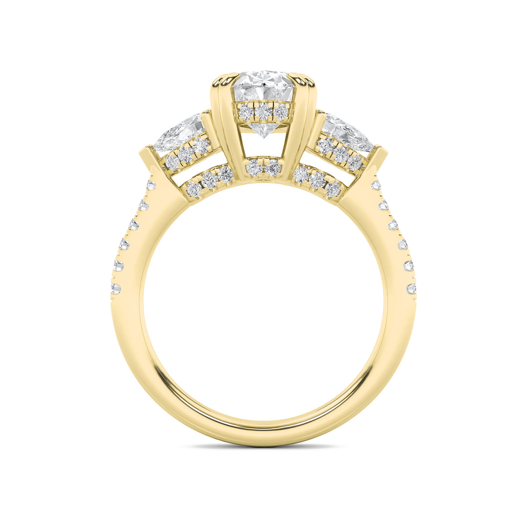 3Cttw Oval Shaped Lab Grown Diamond (F/VS) Three Stone Accented Engagement Ring in 14K Gold