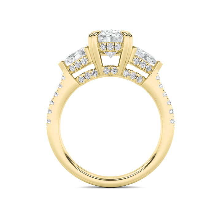 3Cttw Oval Shaped Lab Grown Diamond (F/VS) Three Stone Accented Engagement Ring in 14K Gold