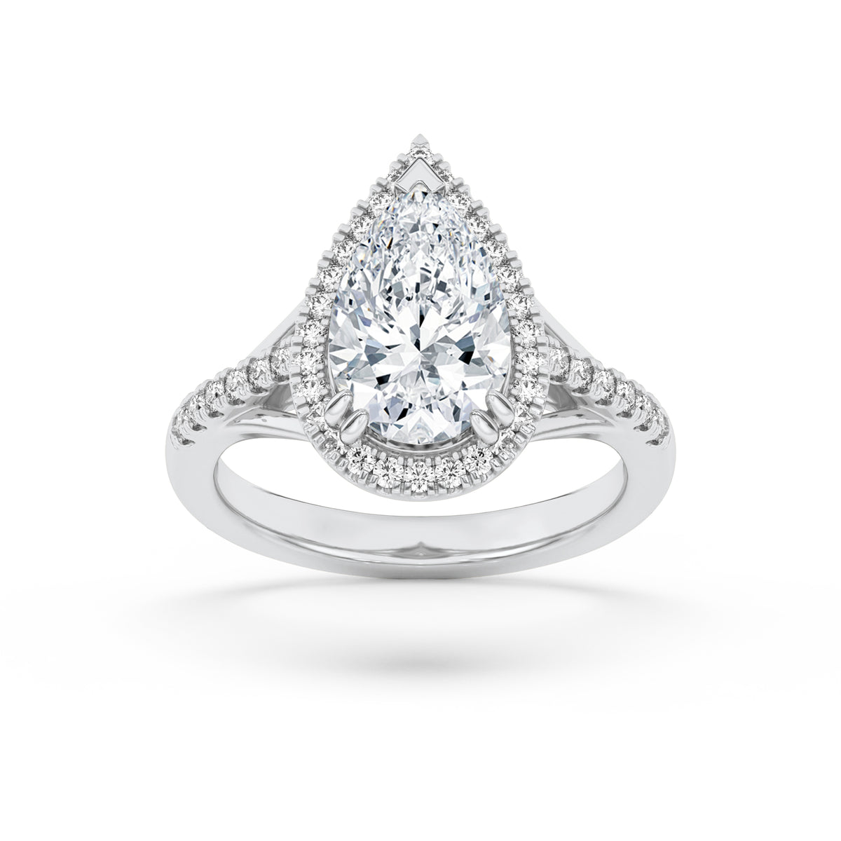 3Cttw Pear Shaped Lab Grown Diamond (F/VVS) Halo Accented Engagement Ring in 14K Gold