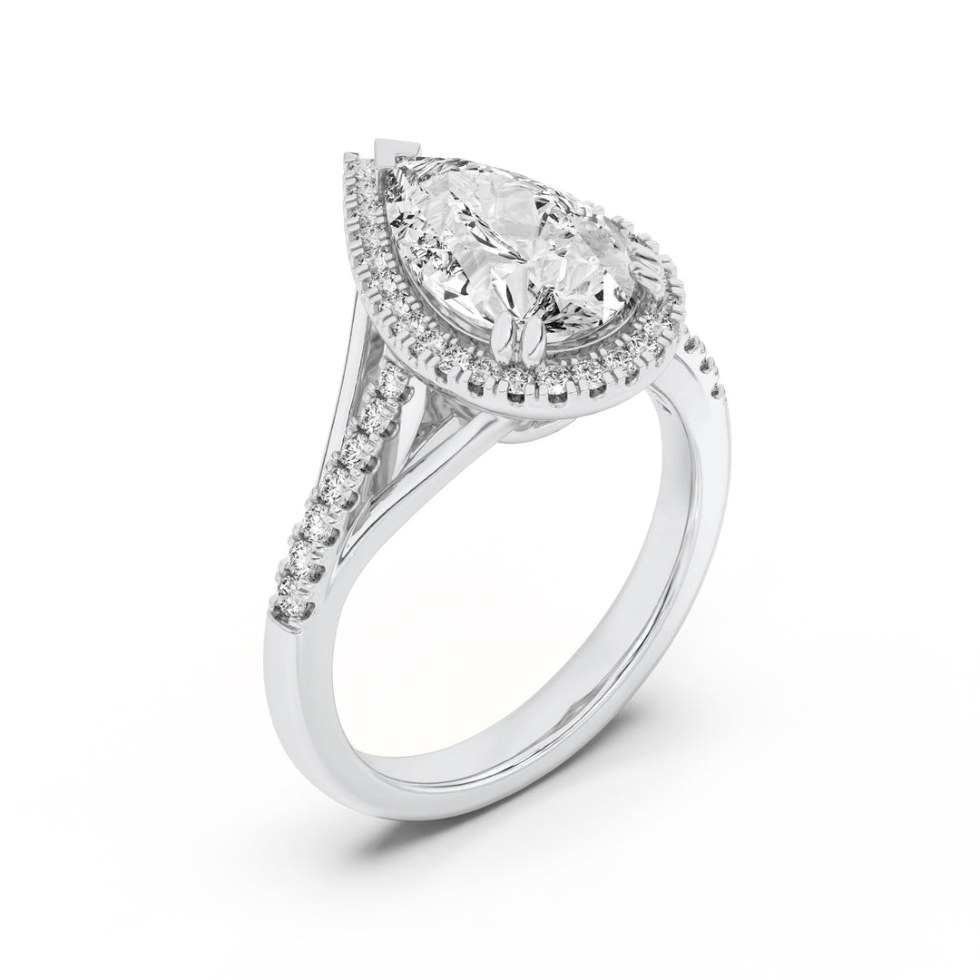 3Cttw Pear Shaped Lab Grown Diamond (F/VVS) Halo Accented Engagement Ring in 14K Gold